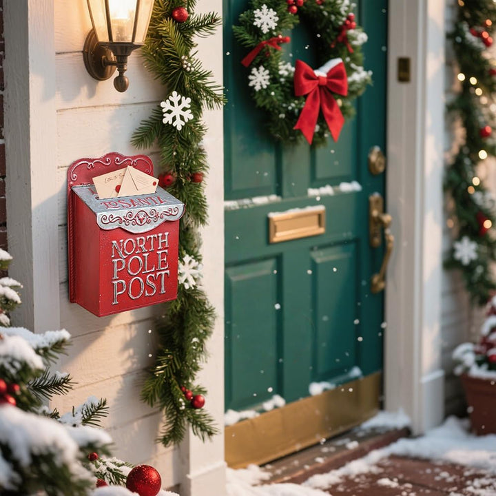 Weihnachtsmann Briefkasten Weihnachtlicher Deko aus Metall, Weiss Rot, Weihnachtsmann Vintage Briefk