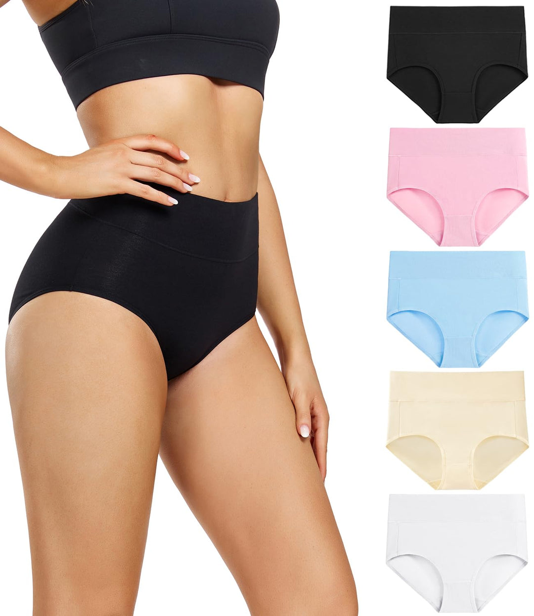 wirarpa Damen Unterhosen Baumwolle Unterwäsche Hohe Taille Slips Hoher Taillenslip für Frauen 5er Pa