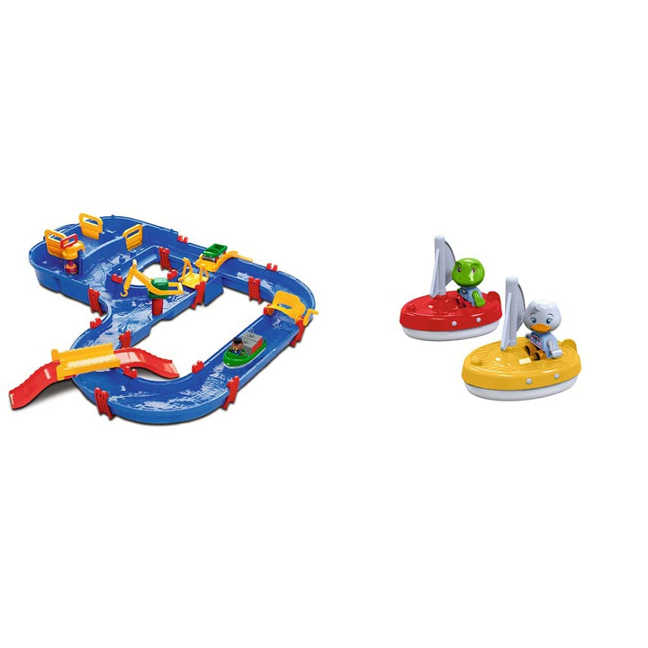 AquaPlay - MegaBridge - Wasserbahnset mit 3 Spielstationen und 49 Teilen, inklusive BO der Bär, Amph