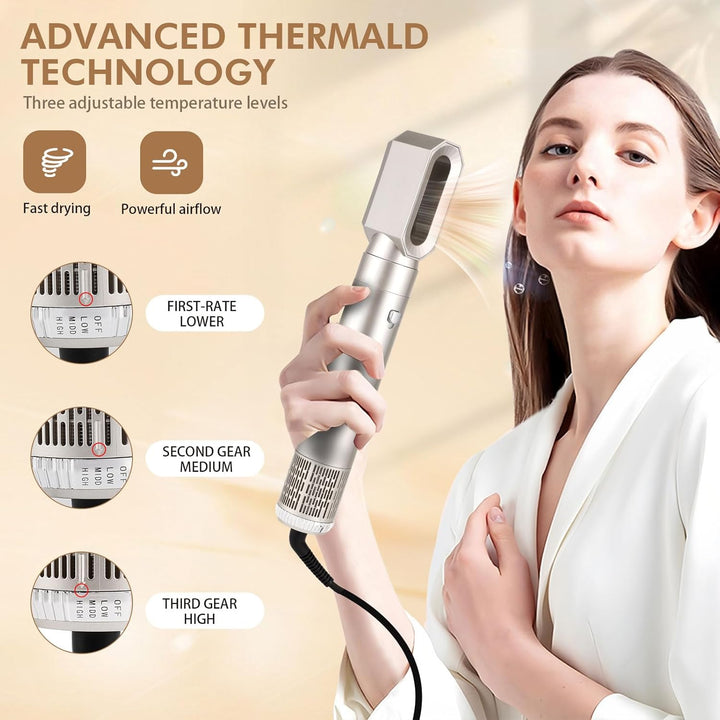 6 in 1 Haartrockner Warmluftbürste Set, Air Styler mit 6 Aufsätze zum Trocknen, Glätten, Volumen und