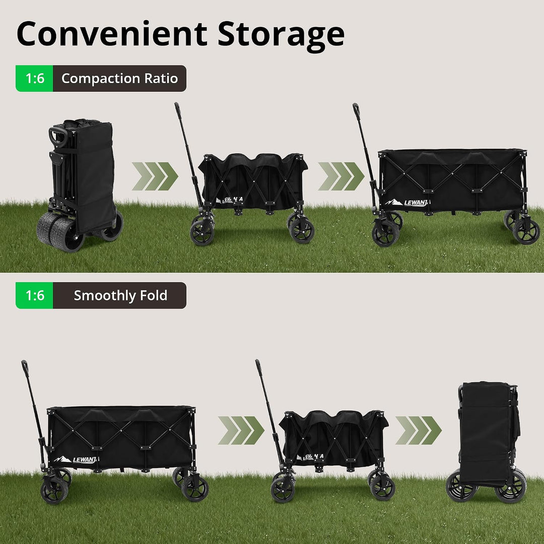 LEWANJA 250L Bollerwagen Faltbar, Robuster Handwagen mit 200kg Tragkraft, Breite Räder mit Bremse &amp;