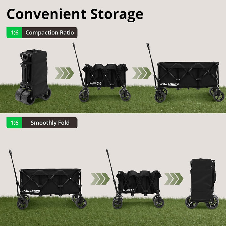 LEWANJA 250L Bollerwagen Faltbar, Robuster Handwagen mit 200kg Tragkraft, Breite Räder mit Bremse &amp;