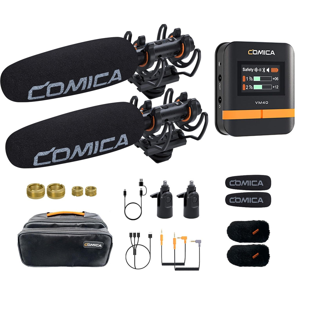 COMICA VM40 Combo Richtmikrofon, Super-Nieren-Zweikanal-Funkmikrofon für Kamera, Smartphone und PC,