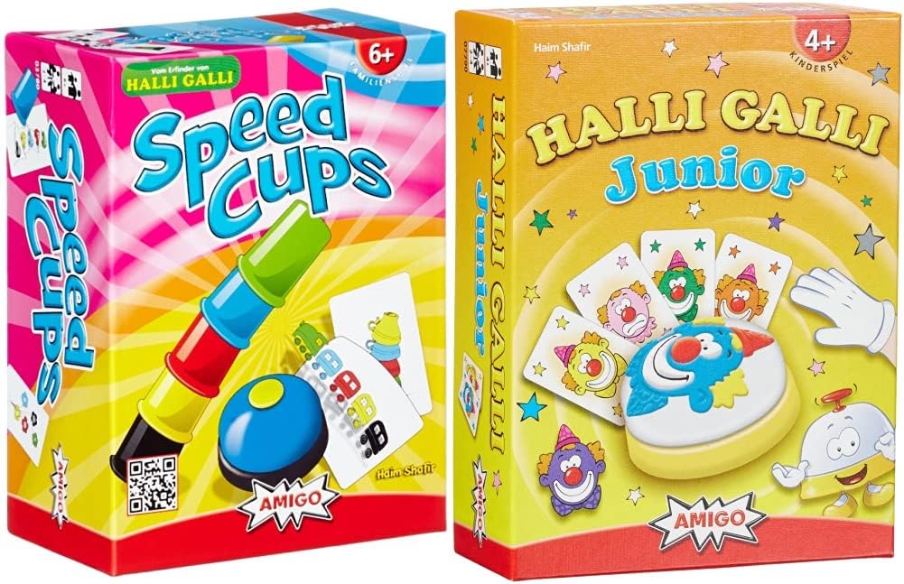 AMIGO - Speed Cups, Geschicklichkeitsspiel & Halli Galli Junior, Kartenspiel (2-4 Spieler, ab 6 Jahr