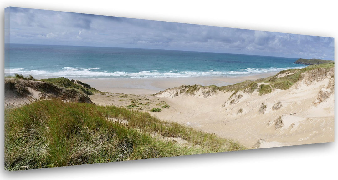 Feeby. Leinwandbild, Bilder, Wand Bild, Wandbilder, Kunstdruck 100x40 cm, MEER, NATUR, BRAUN, BLAU,