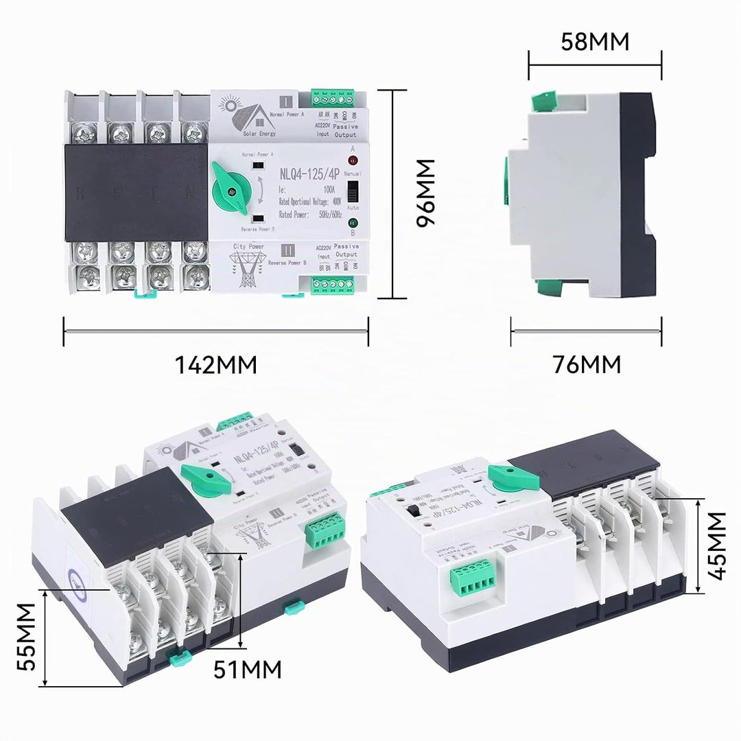 Dual Power Automatischer Transferschalter AC 400V 4P 100A ATS PC Hutschiene Notstrom Netz Umschalter