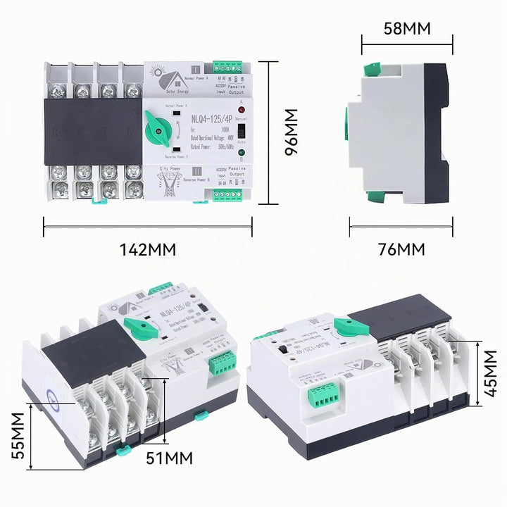 Dual Power Automatischer Transferschalter AC 400V 4P 100A ATS PC Hutschiene Notstrom Netz Umschalter