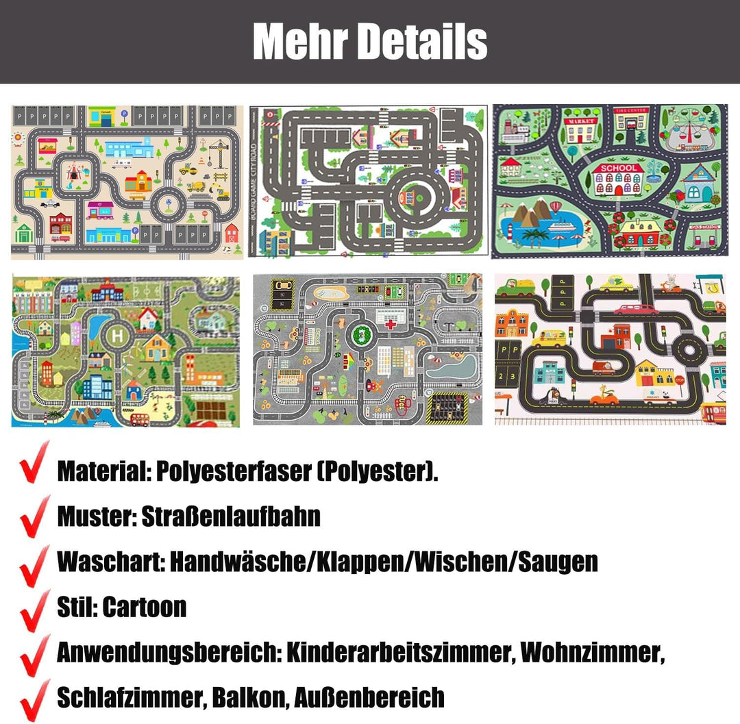 Kinder spielteppich Auto Jungen & Mädchen Teppich Strassenteppich Bauteppich Stadtstadt Lernbereich