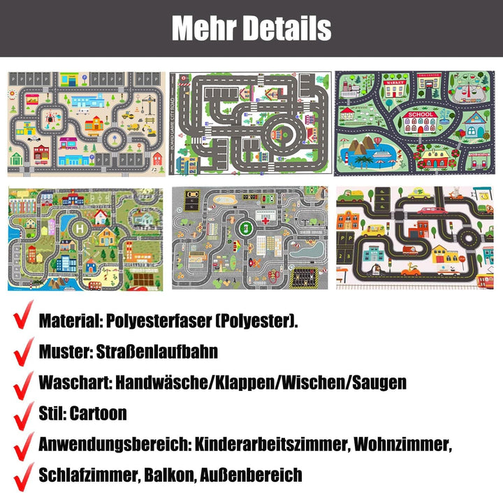 Kinder spielteppich Auto Jungen & Mädchen Teppich Strassenteppich Bauteppich Stadtstadt Lernbereich