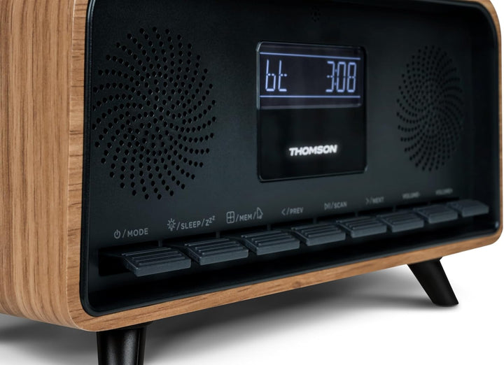 THOMSON Bluetooth-Radio, Vintage, Cosy, 30 W, FM-Radio, Dual-Alarm, Écran LCD, USB-C-Ladegerät, Alim