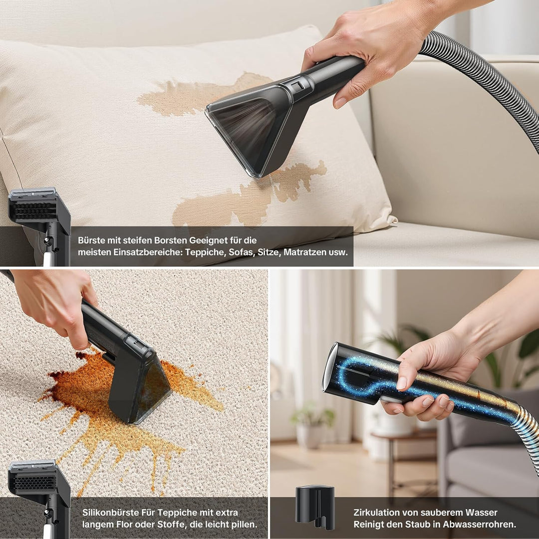 Polsterreiniger Gerät, 600W Nasssauger mit 20.000 Pa Saugleistung, Teppichreiniger Waschsauger mit 1