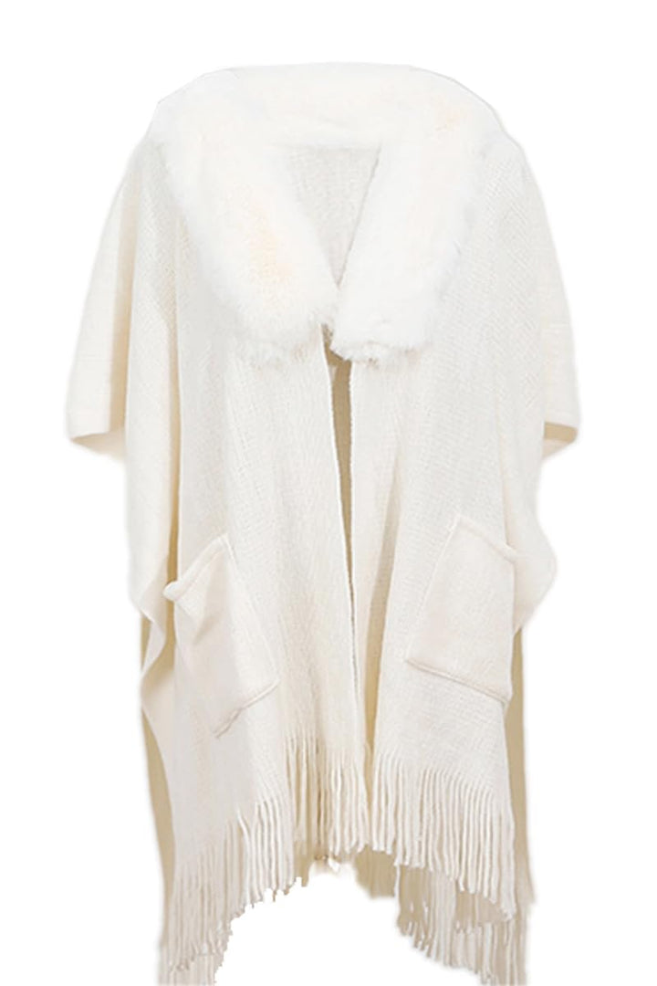 Rayson Poncho Damen Vintage Schal Wrap Schal Mit Plüschausschnitt Und Seitentaschen Open Front Ponch