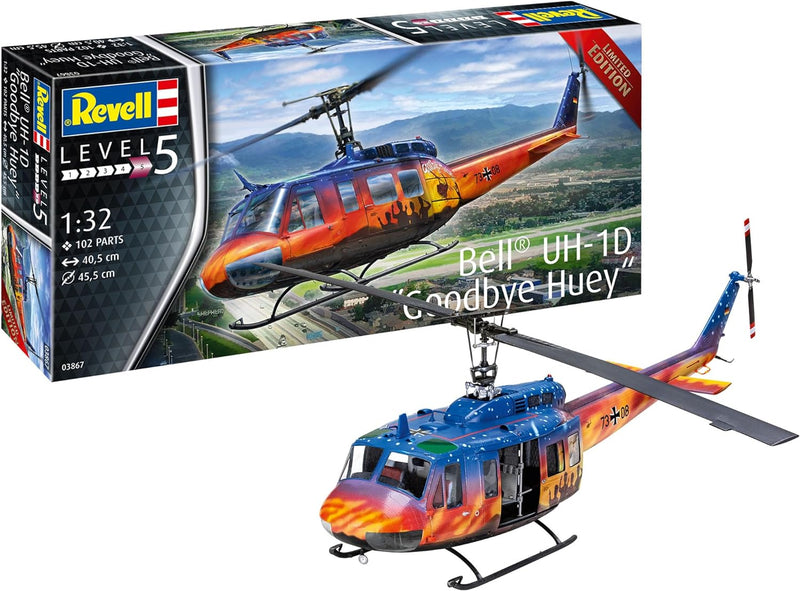 Revell 03867 Bell UH-1D Goodbye Huey, der Teppichklopfer zum Selberbauen, Helikoptermodell 1:32, 40,