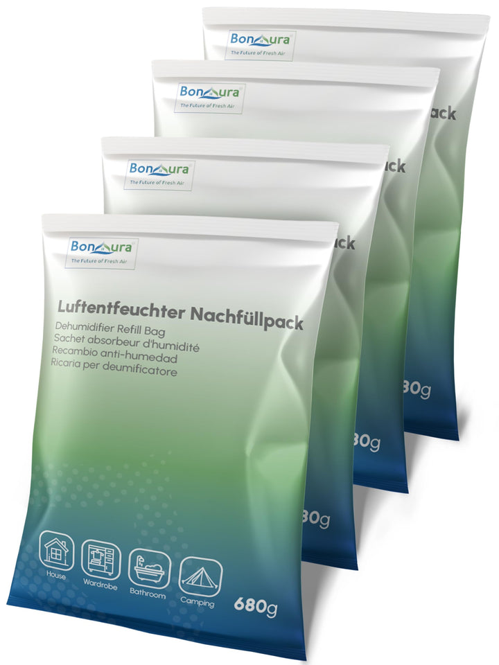 BonAura® AirOne Luftentfeuchter Nachfüllpack I 4er Set 680g Luftentfeuchter Granulat I Entfeuchter N