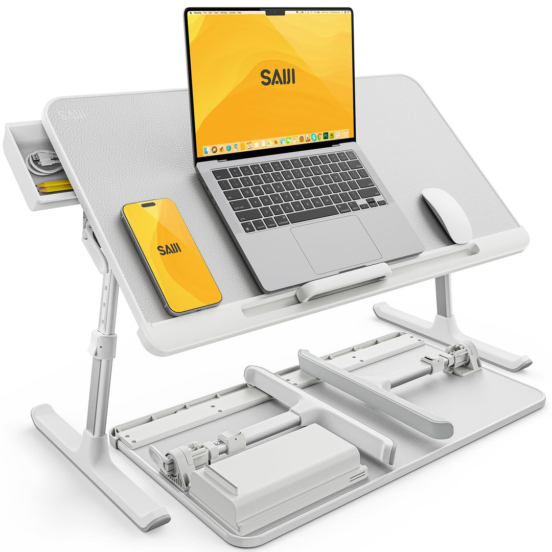SAIJI Laptoptisch fürs Bett, Verstellbarer Computer-Betttisch, Laptoptisch mit Aufbewahrungsschublad