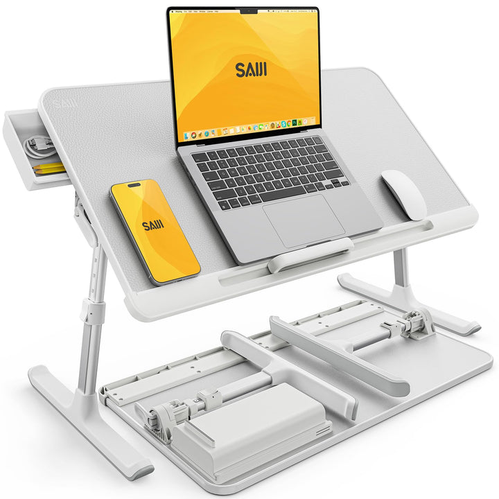 SAIJI Laptoptisch fürs Bett, Verstellbarer Computer-Betttisch, Laptoptisch mit Aufbewahrungsschublad