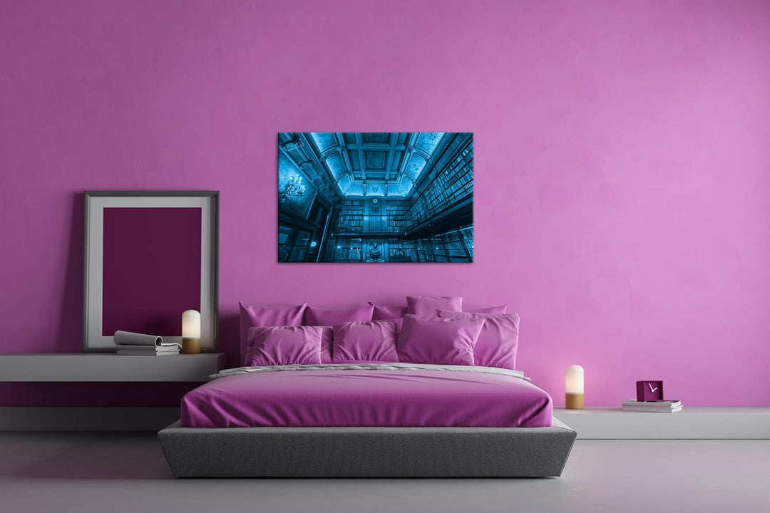 Welt der Bücher Format: 100x70 Effekt: Monocrome Blau als Leinwandbild, Motiv fertig gerahmt auf Ech