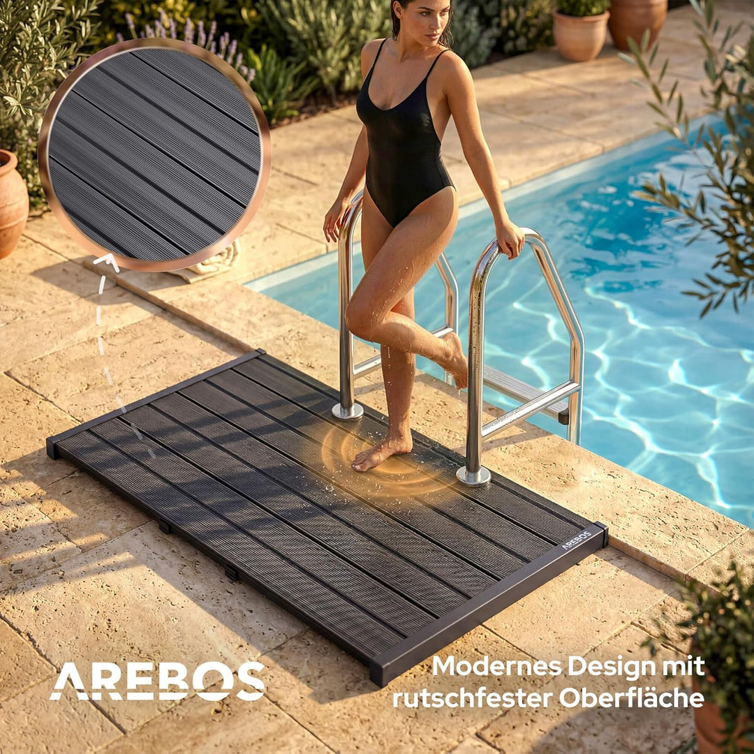 Arebos Bodenelement für Gartendusche & Solardusche | PVC Bodenplatte 101x57 cm | rutschfest & wasser