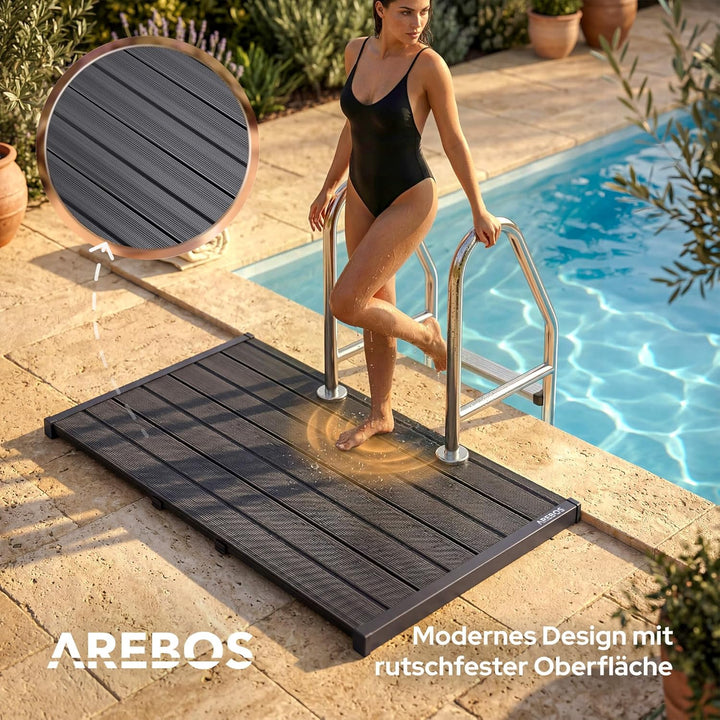 Arebos Bodenelement für Gartendusche & Solardusche | PVC Bodenplatte 101x57 cm | rutschfest & wasser