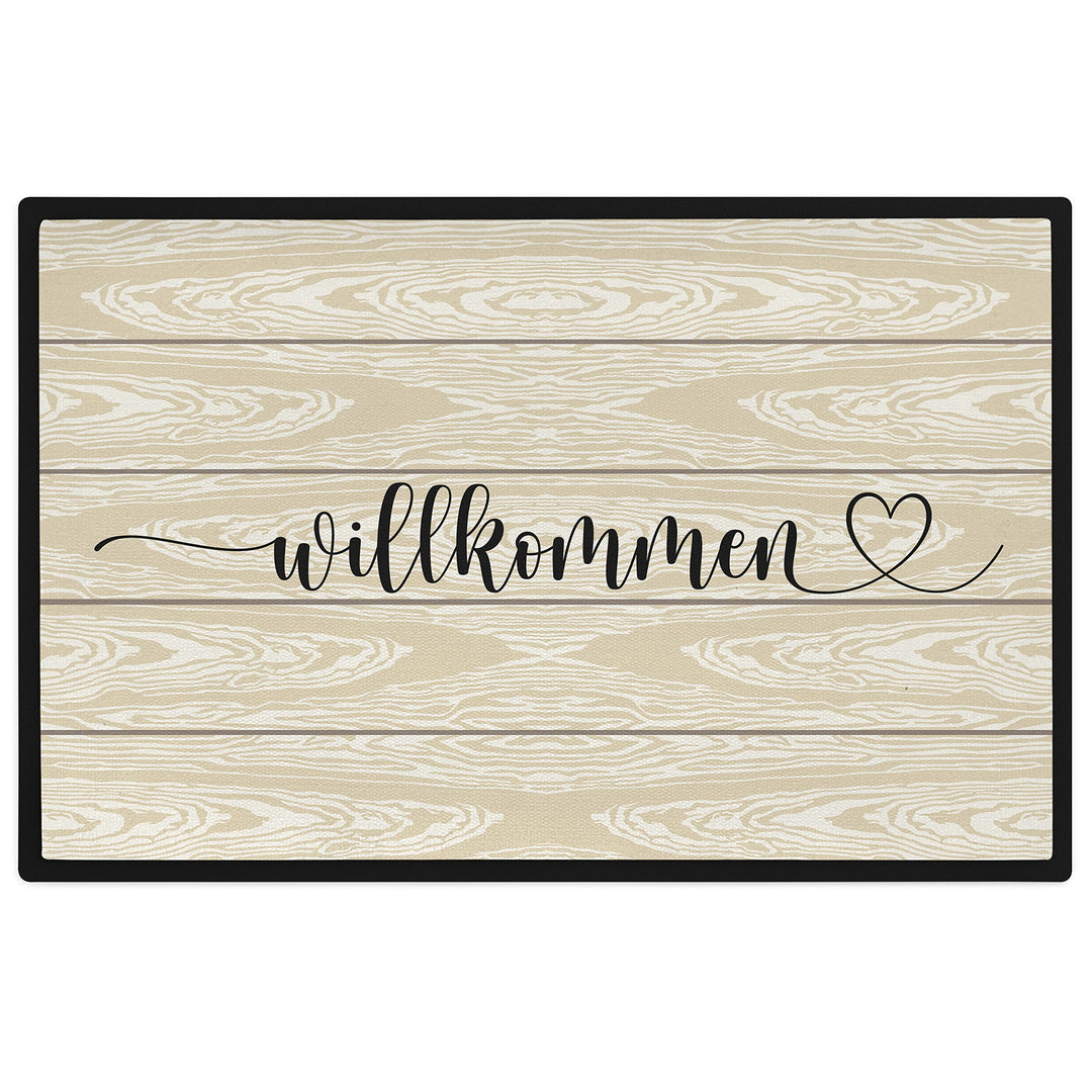 Trendation - Willkommen Holz Grafik Fussmatte Geschenk Schöne Fussmatte Aussen und Innenbereich 60x4