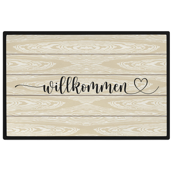 Trendation - Willkommen Holz Grafik Fussmatte Geschenk Schöne Fussmatte Aussen und Innenbereich 60x4