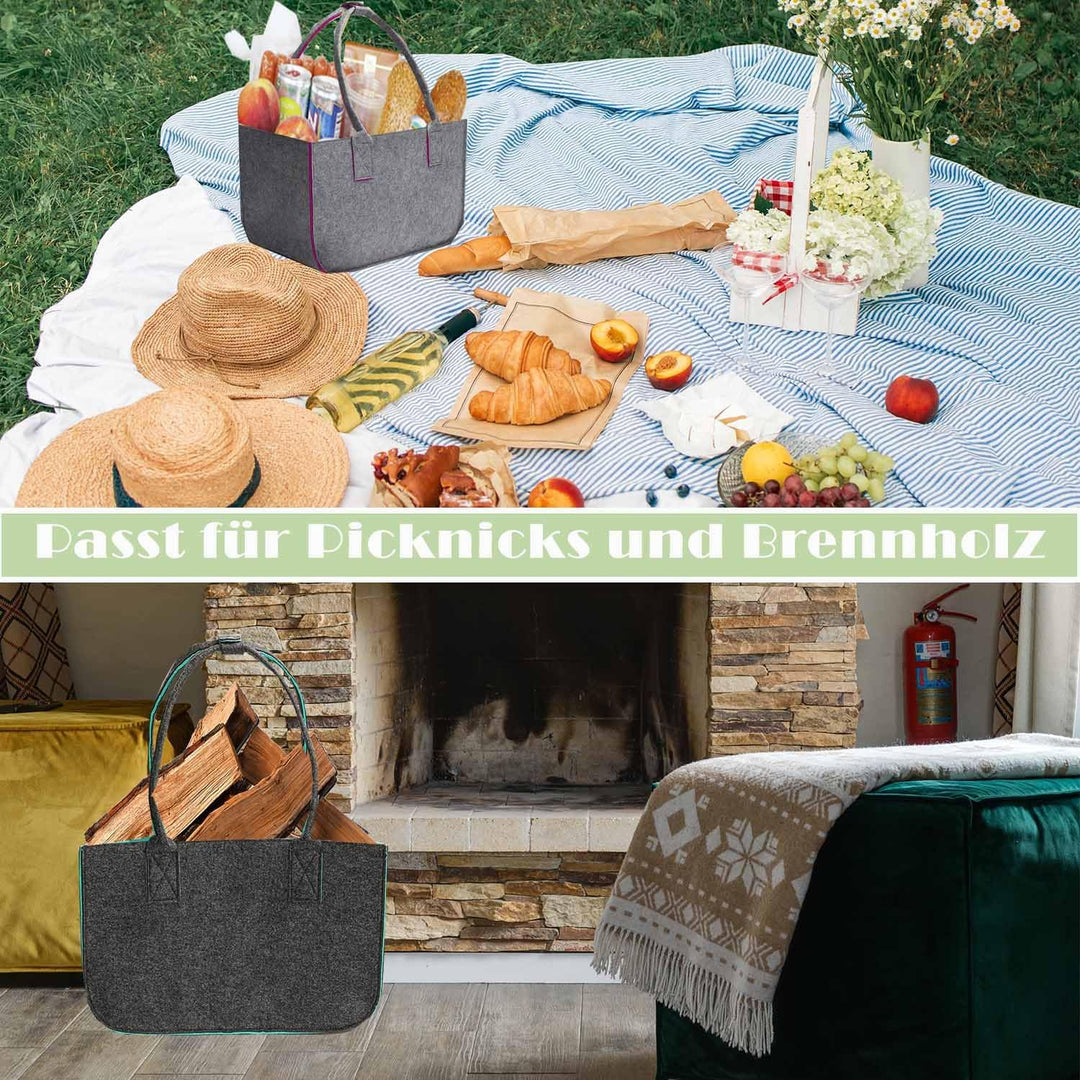 2 Stück 30L Filztaschen Shopper Gross, Einkaufstasche Faltbar Filz Einkaufskorb mit Lange Henkel, St