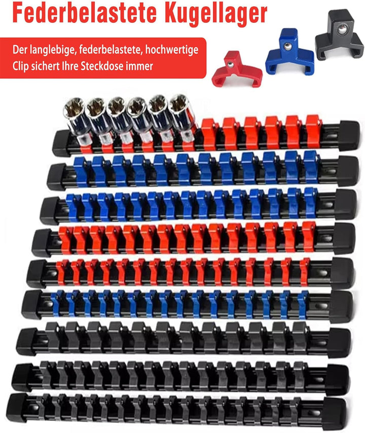 Zevmi 9 Stück Halter für Steckschlüssel: Stecknüsse Werkzeug Halter mit 129 Clips Steckschlüssel Org