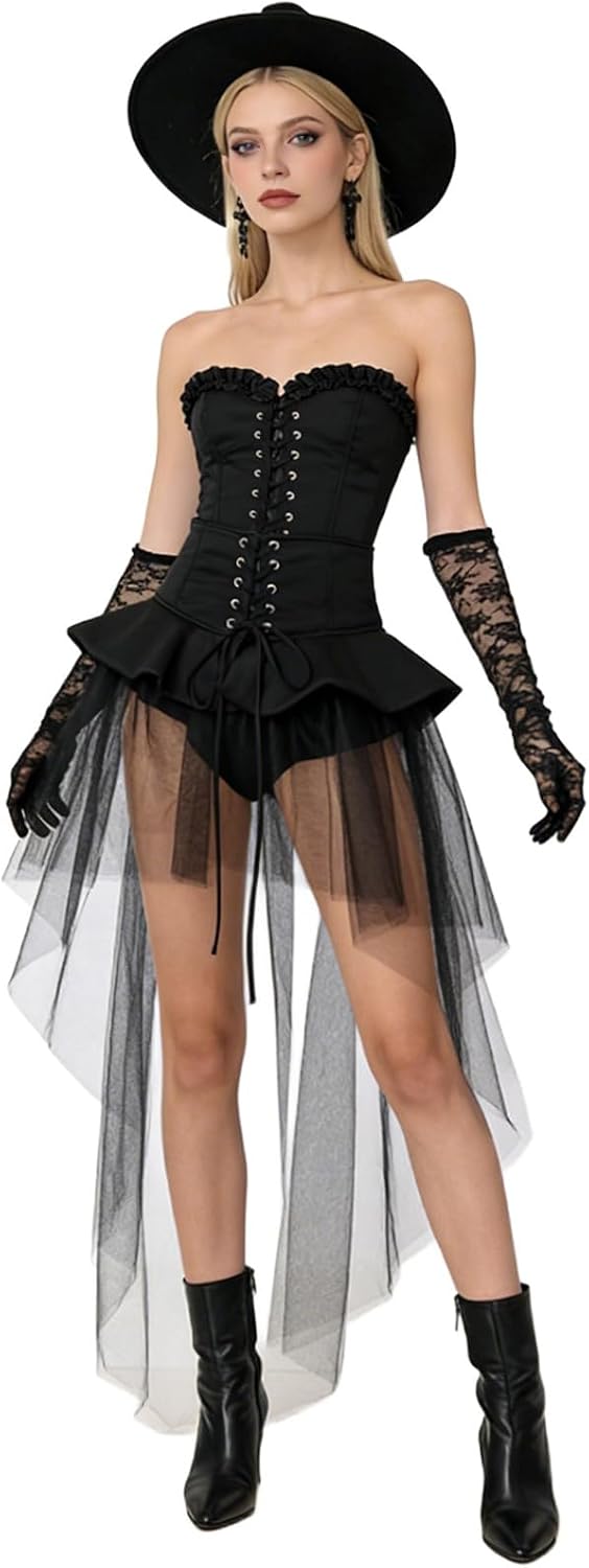 BPURB Steampunk Viktorianisch Rüschen Tutu Tüll Rock für Damen Taillengürtel Korsett Kostüm Petticoa