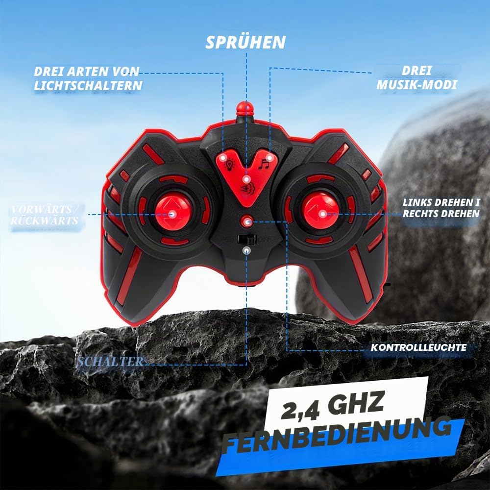 Rhybor Ferngesteuertes Auto Dinosaurier 1:16 Massstab RC Monster Truck Fernbedienung Auto mit Sprühn
