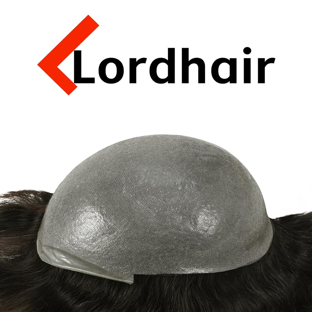 Lordhair Perücke für Herren, Toupet Herren aus natürlichem Echthaar, 0,08 mm vorn, 1/2 Zoll, V-loope