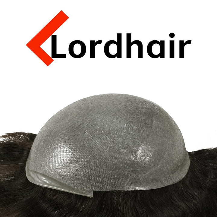 Lordhair Perücke für Herren, Toupet Herren aus natürlichem Echthaar, 0,08 mm vorn, 1/2 Zoll, V-loope