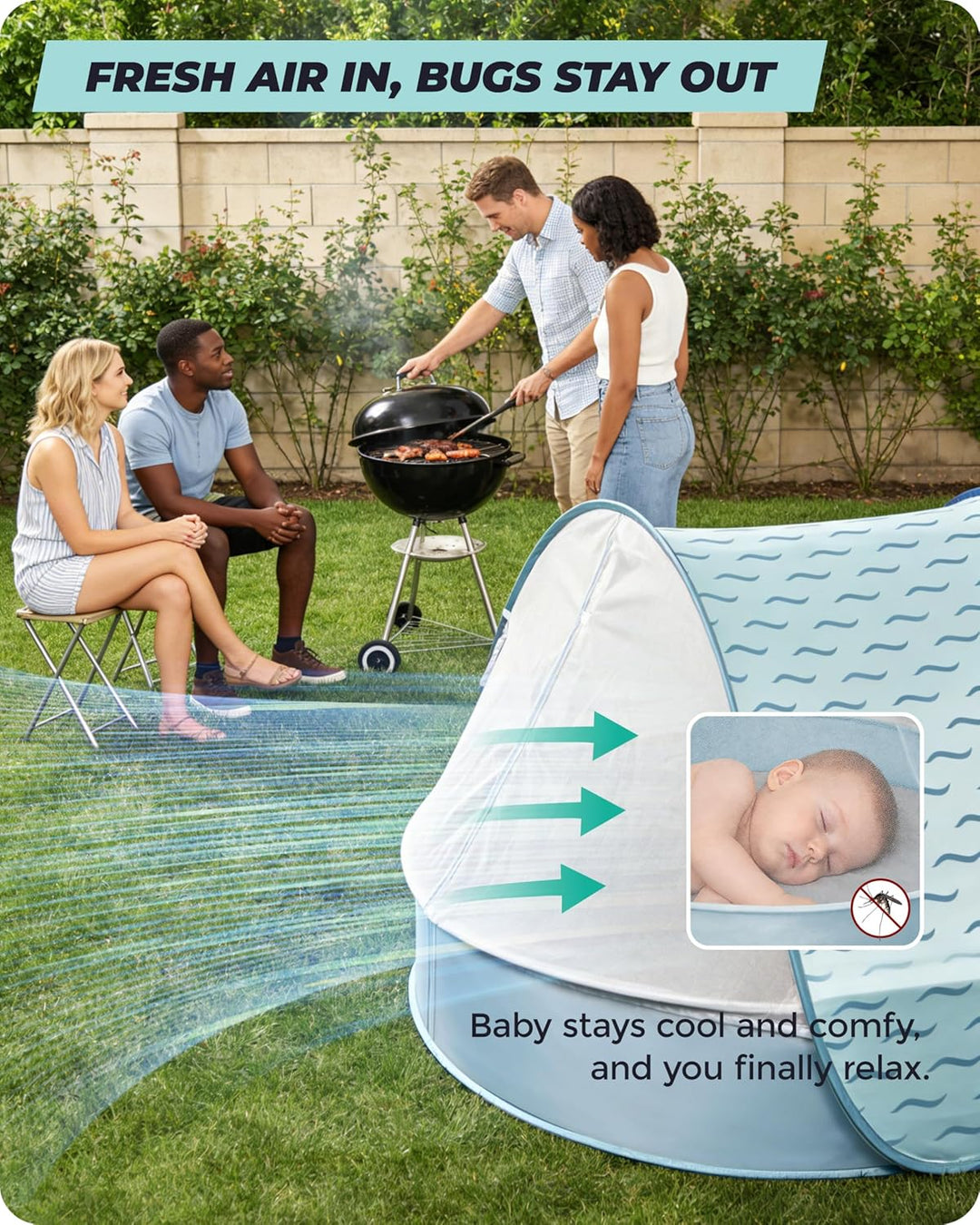 Strandmuschel Baby mit UV-Schutz UPF 50+, Pop-Up Strandzelt für Kinder & Babys, Automatischer Aufbau