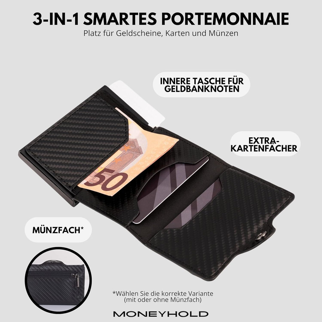 Moneyhold® Slim Wallet - Kartenetui Herren - Mini Geldbörse Herren auch mit Münzfach - Karten Portem