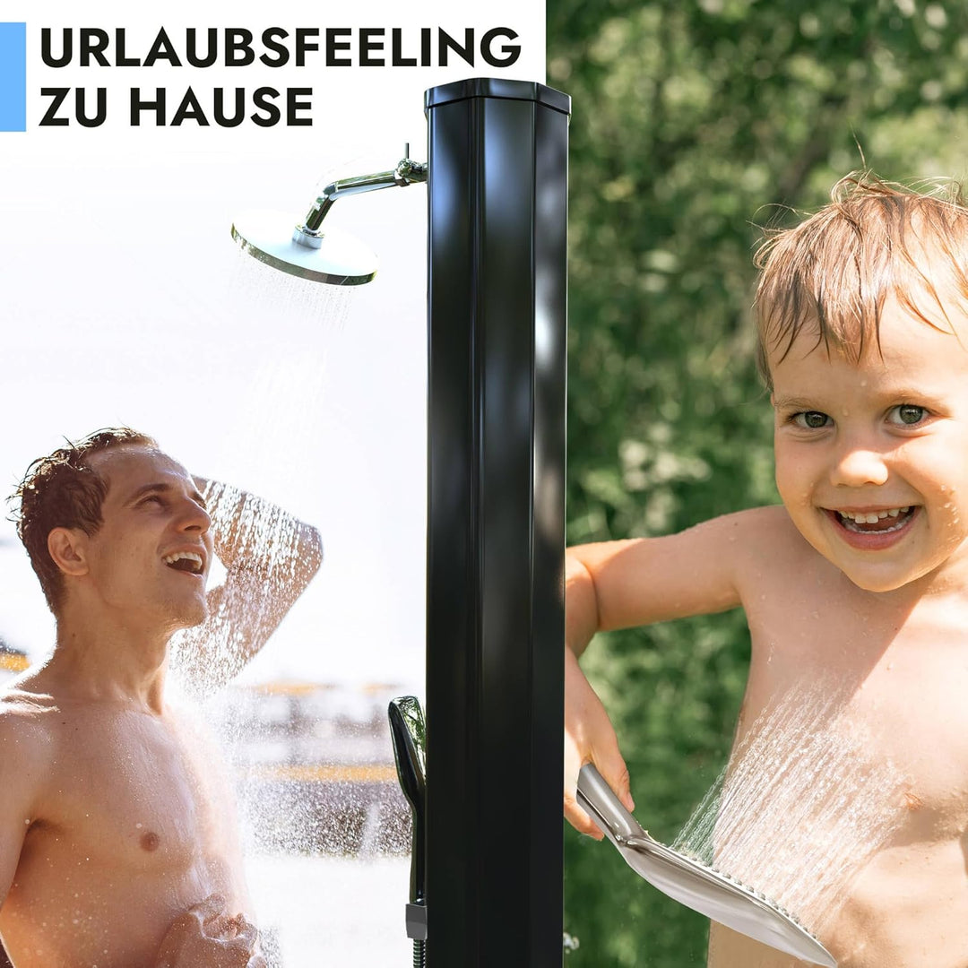 dirks-traumbad Solardusche Gartendusche 35 Liter mit Wasserhahn Schwarz für Garten Warm Kalt Dusche