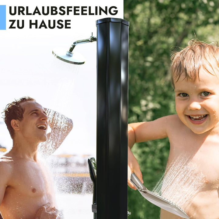 dirks-traumbad Solardusche Gartendusche 35 Liter mit Wasserhahn Schwarz für Garten Warm Kalt Dusche