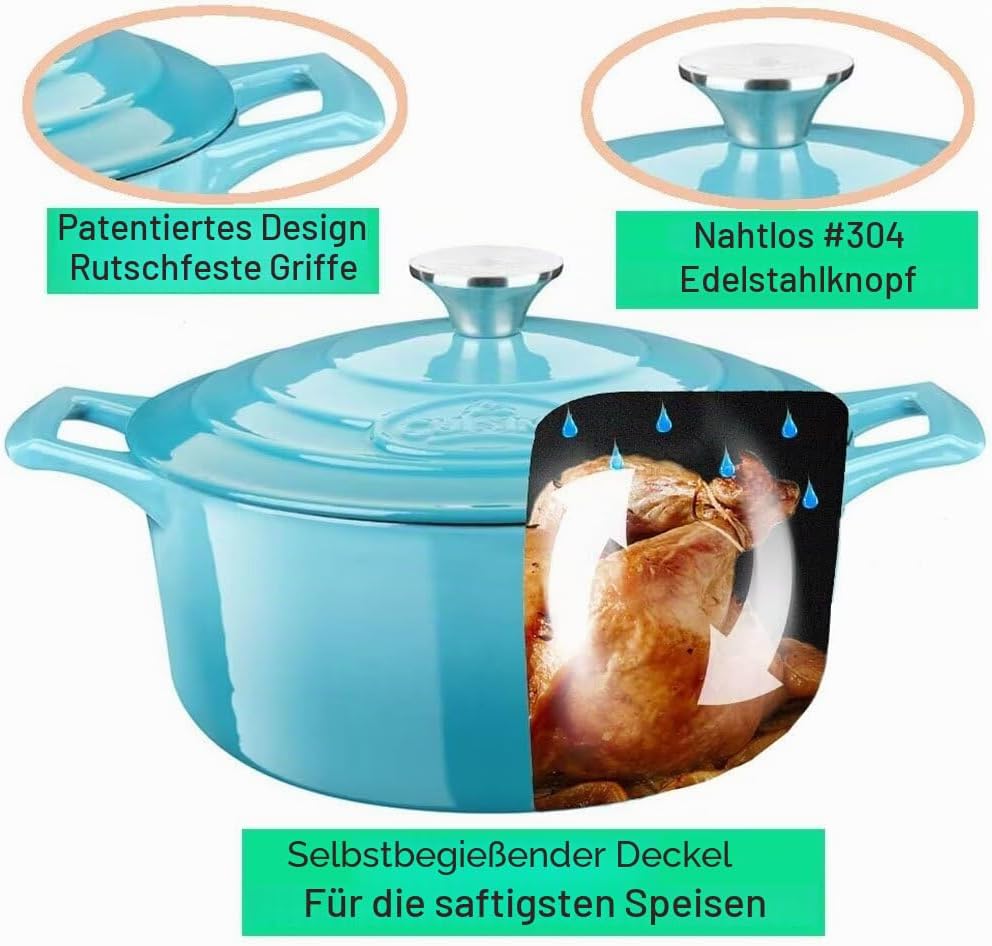 La Cuisine 2175MB Gusseisen Bratentopf Topf Schmortopf Cocotte Brotbacktopf emailliert mit Deckel In