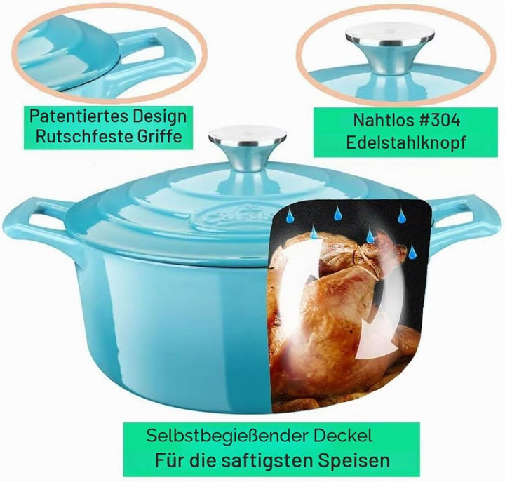 La Cuisine 2175MB Gusseisen Bratentopf Topf Schmortopf Cocotte Brotbacktopf emailliert mit Deckel In
