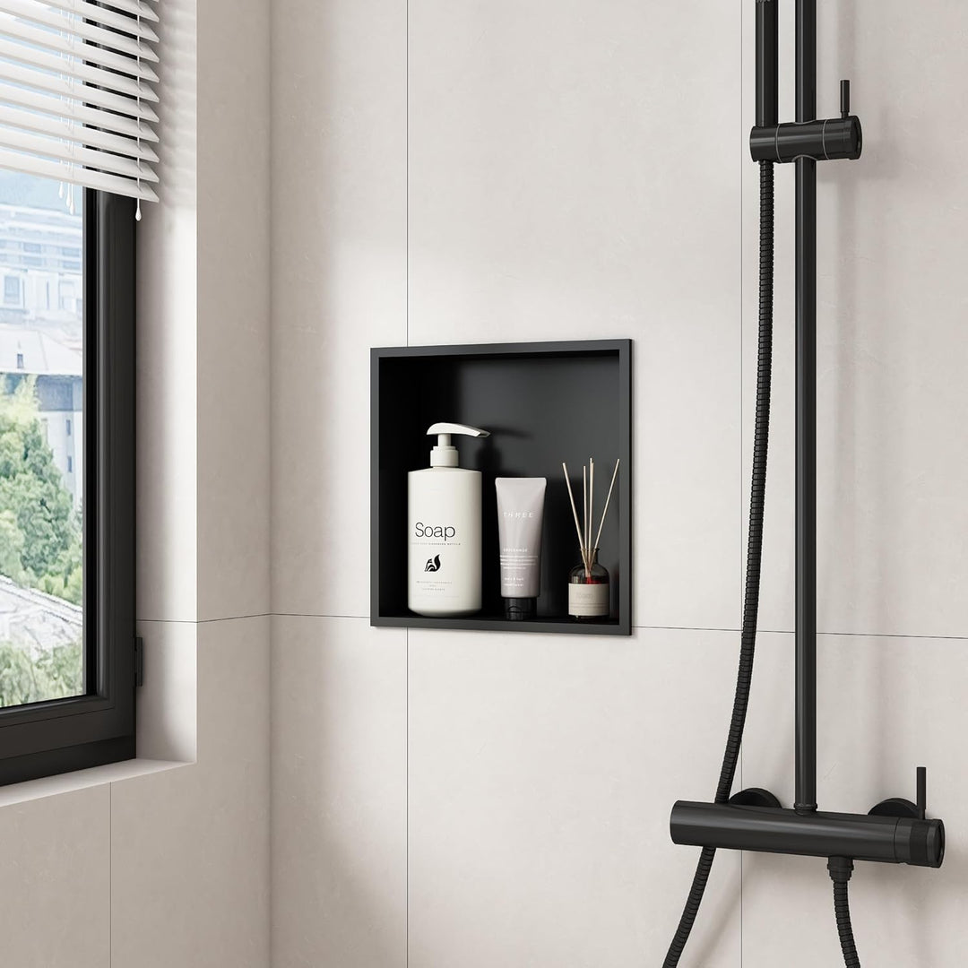 Duschnische Schwarze Edelstahl 30 × 30 × 10 cm Wandnische Dusche Einbau Duschablage Einzelregal Bad