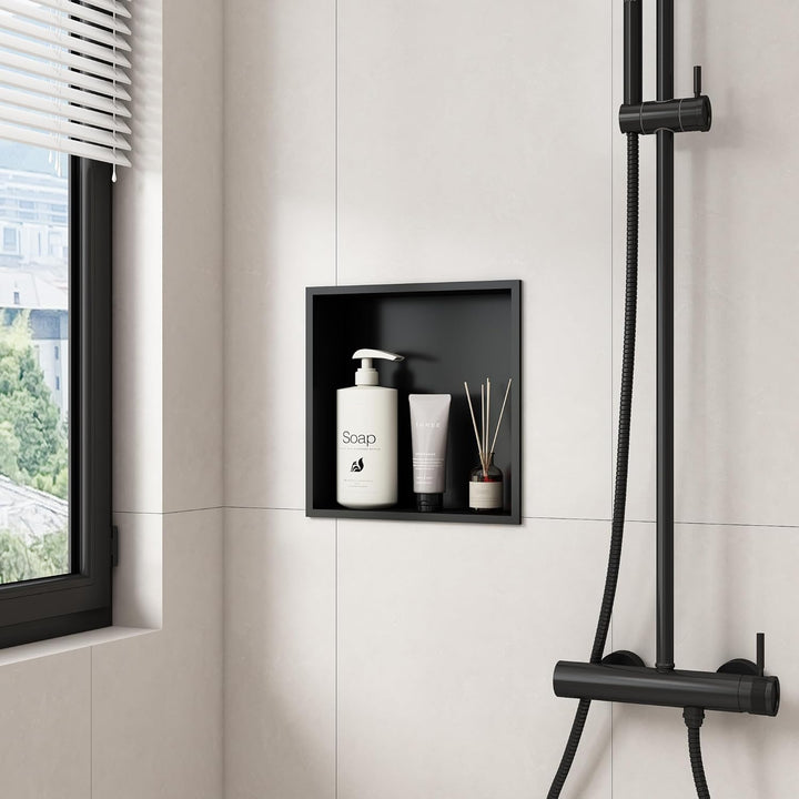 Duschnische Schwarze Edelstahl 30 × 30 × 10 cm Wandnische Dusche Einbau Duschablage Einzelregal Bad