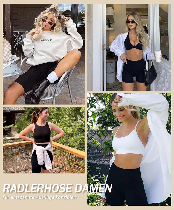 BAYDI Radlerhose Damen High Waist Kurze Hose Blickdicht Kurze Sporthose Knielang Kurze Leggings Somm