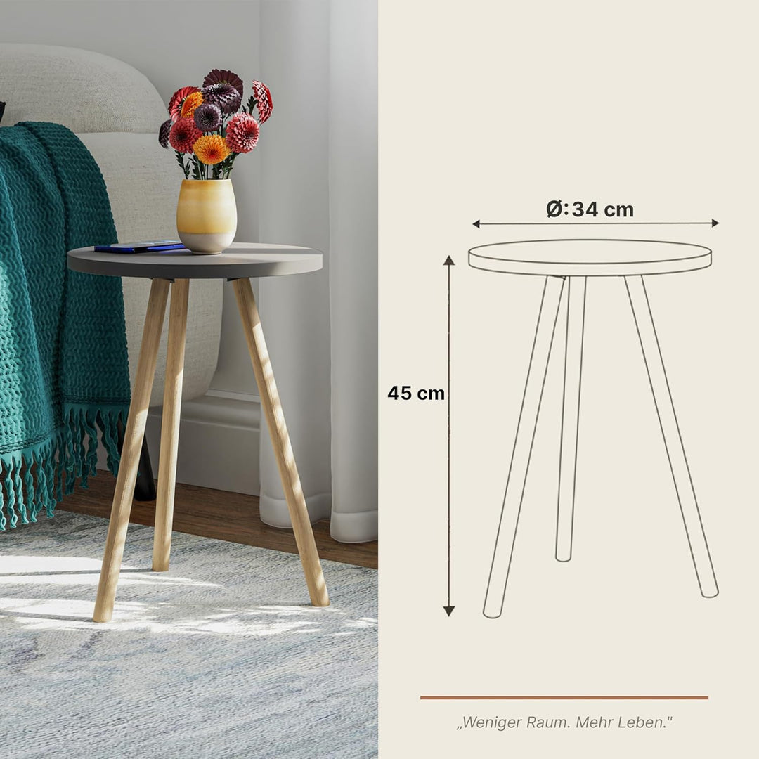 Beistelltisch Rund Anthrazit Dreibein Holzbeine Ø34x45cm Sofatisch Couchtisch Nachttisch Wohnzimmer