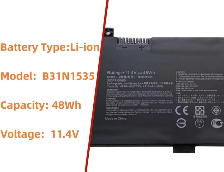 PUGASR B31N1535 Laptop Akku Kompatibel mit Asus ZenBook UX310 UX310UA UX310UA-1A UX310UA-1C UX310UA-