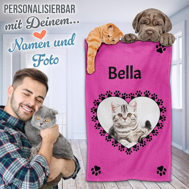 PR Print Royal Personalisiertes Hundehandtuch mit Foto & Name selbst gestalten - Pfoten-Herz - Pfote