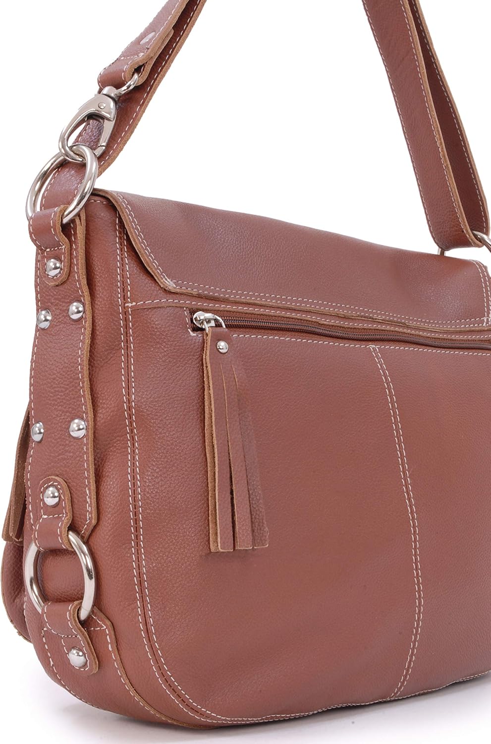 Catwalk Collection Handbags - Leder - Grosse Überschlagtasche/Schultertasche - COURIER L Hellbraun,
