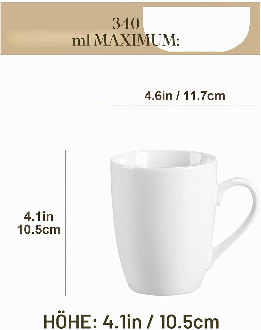 MALACASA, Serie Elisa, 6 TLG Porzellan Kaffeetasse Becher Set Tee Tasse Kaffeebecher Grauweiss