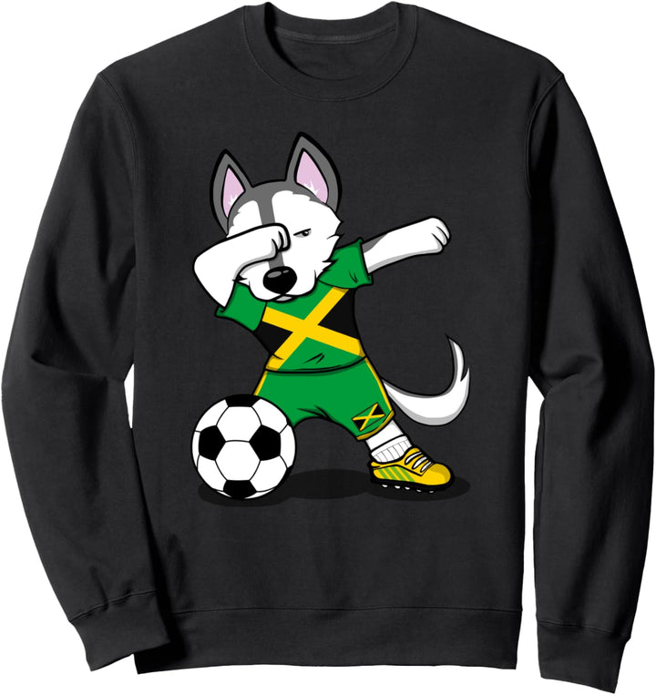 Tupfen Husky Dog Jamaika Fussball - Jamaikanische Flagge Sweatshirt