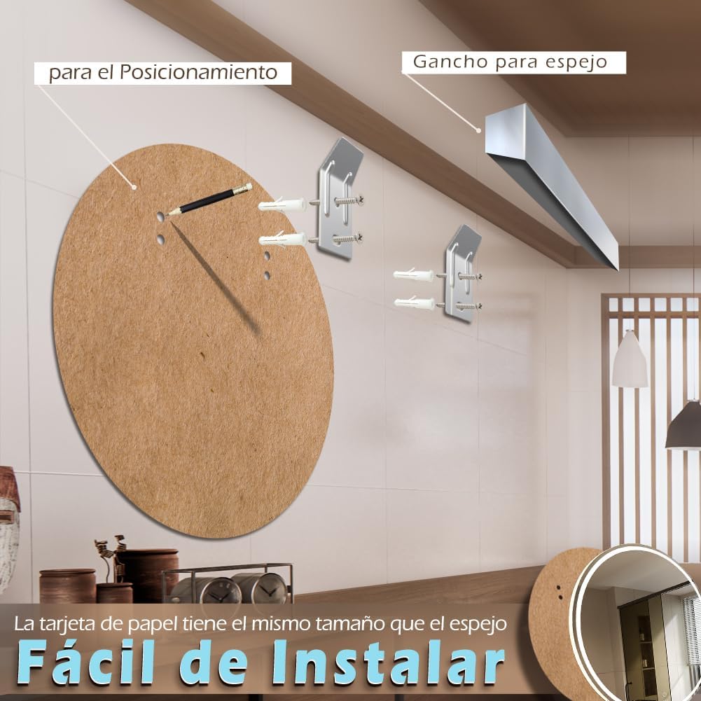 KWW 70 cm LED Runder Badezimmer Eitelkeitsspiegel, Farbtemperatur Einstellbar, Anti-Nebel Dimmbare L