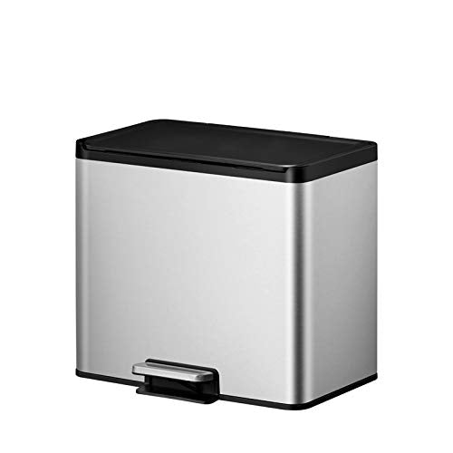 PROREGAL Rechteckiger Treteimer aus gebürstetem Edelstahl mit Soft-Close & Stay-Open Deckel | 9+9+9