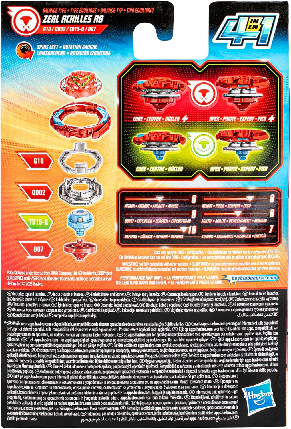 Beyblade Burst QuadStrike Zeal Achilles A8 Starter Pack, Battle Kreisel mit Starter, Spielzeugset fü