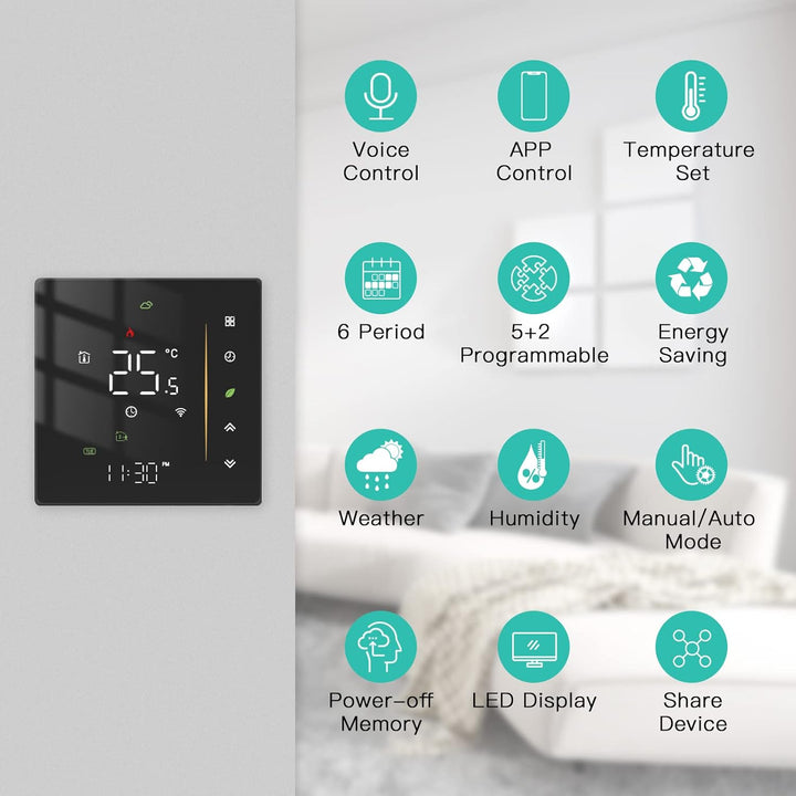 MOES WiFi Thermostat Programmable Room Temperature Controller for Gas Boiler Temperature HumidityTuy